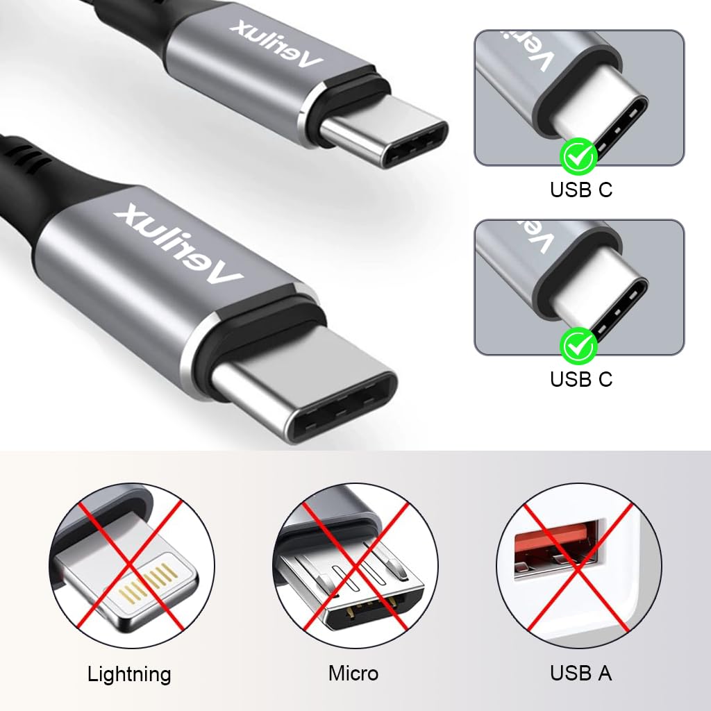 Verilux Type C to Type C Cable, 16.4Ft PD 60W Fast Charging USB C Cable, 480Mbps Data Transfer Cable Nylon Braided C to C Type Cable for MacBook Pro 2020, iPad Pro 2020, iPad Air 4, Samsung S23 Verilux Type C to Type C Cable, 16.4Ft PD 60W Fast Charging USB C Cable, 480Mbps Data Transfer Cable Nylon Braided C to C Type Cable for MacBook Pro 2020, iPad Pro 2020, iPad Air 4, Samsung S23